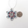 Transgender pride snowflake ornament, handmade chainmail holiday decoration in blue, pink and white