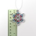 Transgender pride snowflake ornament, handmade chainmail holiday decoration in blue, pink and white