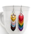 Intersex inclusive progress pride flag earrings, mismatched LGBTQIA chainmail scales jewelry