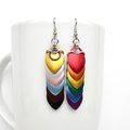 Intersex inclusive progress pride flag earrings, mismatched LGBTQIA chainmail scales jewelry