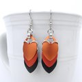 Autumn leaf earrings, chainmail scale fall jewelry in orange and black, Halloween accessories