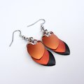 Autumn leaf earrings, chainmail scale fall jewelry in orange and black, Halloween accessories