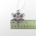 Transgender pride snowflake ornament, handmade chainmail holiday decoration in blue, pink and white