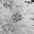 Transgender pride snowflake ornament, handmade chainmail holiday decoration in blue, pink and white
