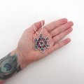 Transgender pride snowflake ornament, handmade chainmail holiday decoration in blue, pink and white