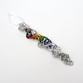 Progress pride flag icicle ornament, handmade chainmail spiral in rainbow, trans, and BIPOC colors