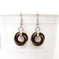 Orange & black knot earrings, handmade chainmail Halloween jewelry