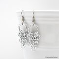 Chainmaille Euro 4 in 1 earrings, silver aluminum leaf shape dangle jewelry