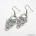 Chainmaille Euro 4 in 1 earrings, silver aluminum leaf shape dangle jewelry