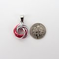 Pink ombre pendant necklace, handmade chainmail love knot, small circle minimalist jewelry