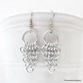 Chainmaille Euro 4 in 1 earrings, silver aluminum leaf shape dangle jewelry