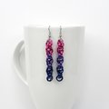 Bi pride earrings, handmade chainmail spiral weave anodized aluminum dangle jewelry
