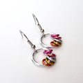 Minimalist Lesbian Pride Earrings with Floating Rings in Sunset Flag Colors - Handmade LGBTQ Jewelry