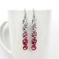 Pink Ombre Earrings, Handmade Chainmail Spiral Weave Jewelry, Lightweight Aluminum