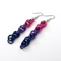 Bi pride earrings, handmade chainmail spiral weave anodized aluminum dangle jewelry