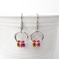Minimalist Lesbian Pride Earrings with Floating Rings in Sunset Flag Colors - Handmade LGBTQ Jewelry