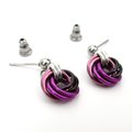 Mauve Violet Black Mini Chainmail Love Knot Drop Earrings: Handmade Minimalist Anodized Aluminum Jewelry