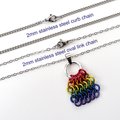 Rainbow Chainmail Mesh Tile Pendant, Gay Pride Flag Necklace - Handmade LGBTQ Jewelry