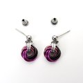 Mauve Violet Black Mini Chainmail Love Knot Drop Earrings: Handmade Minimalist Anodized Aluminum Jewelry