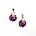 Mauve Violet Black Mini Chainmail Love Knot Drop Earrings: Handmade Minimalist Anodized Aluminum Jewelry