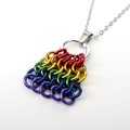 Rainbow Chainmail Mesh Tile Pendant, Gay Pride Flag Necklace - Handmade LGBTQ Jewelry