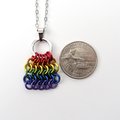 Rainbow Chainmail Mesh Tile Pendant, Gay Pride Flag Necklace - Handmade LGBTQ Jewelry