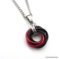 Red and black pendant necklace, chainmail love knot, chainmail jewelry