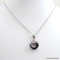 Silver, gray, and black pendant necklace, chainmail love knot, chainmail jewelry