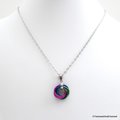 Chainmail pendant necklace; green, violet, and blue love knot pendant for women, peacock color jewelry