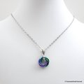 Chainmail love knot pendant, small circle necklace, purple, turquoise, and green jewelry