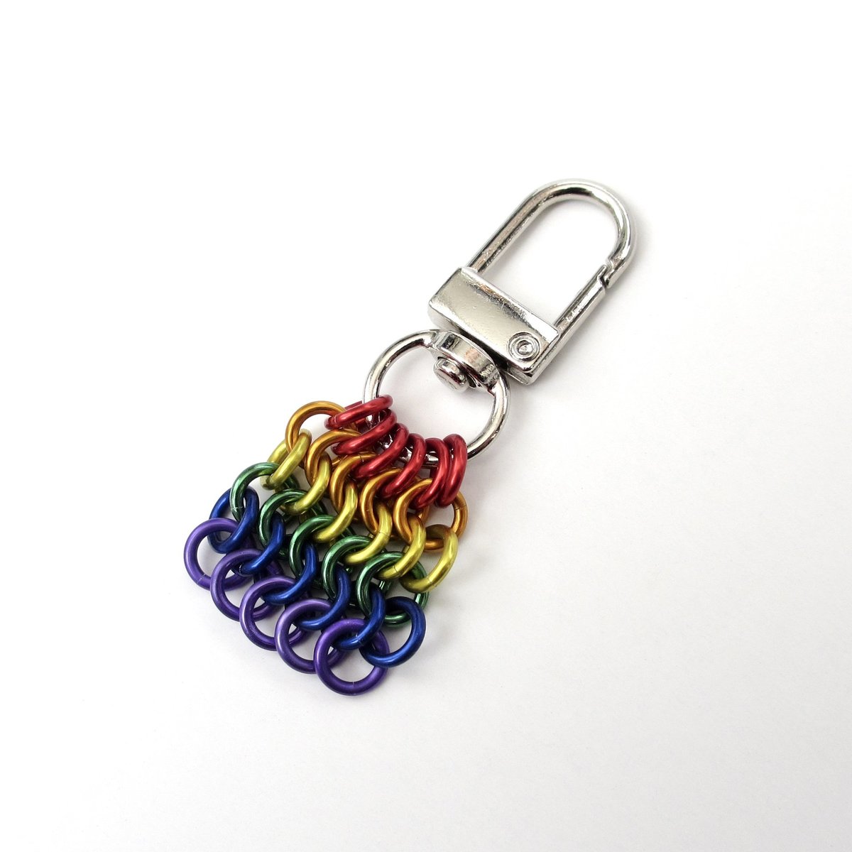 Rainbow Chainmail Mesh Tile Pendant, Gay Pride Flag Bag Charm or Zipper Pull - Handmade LGBTQ Accessory 