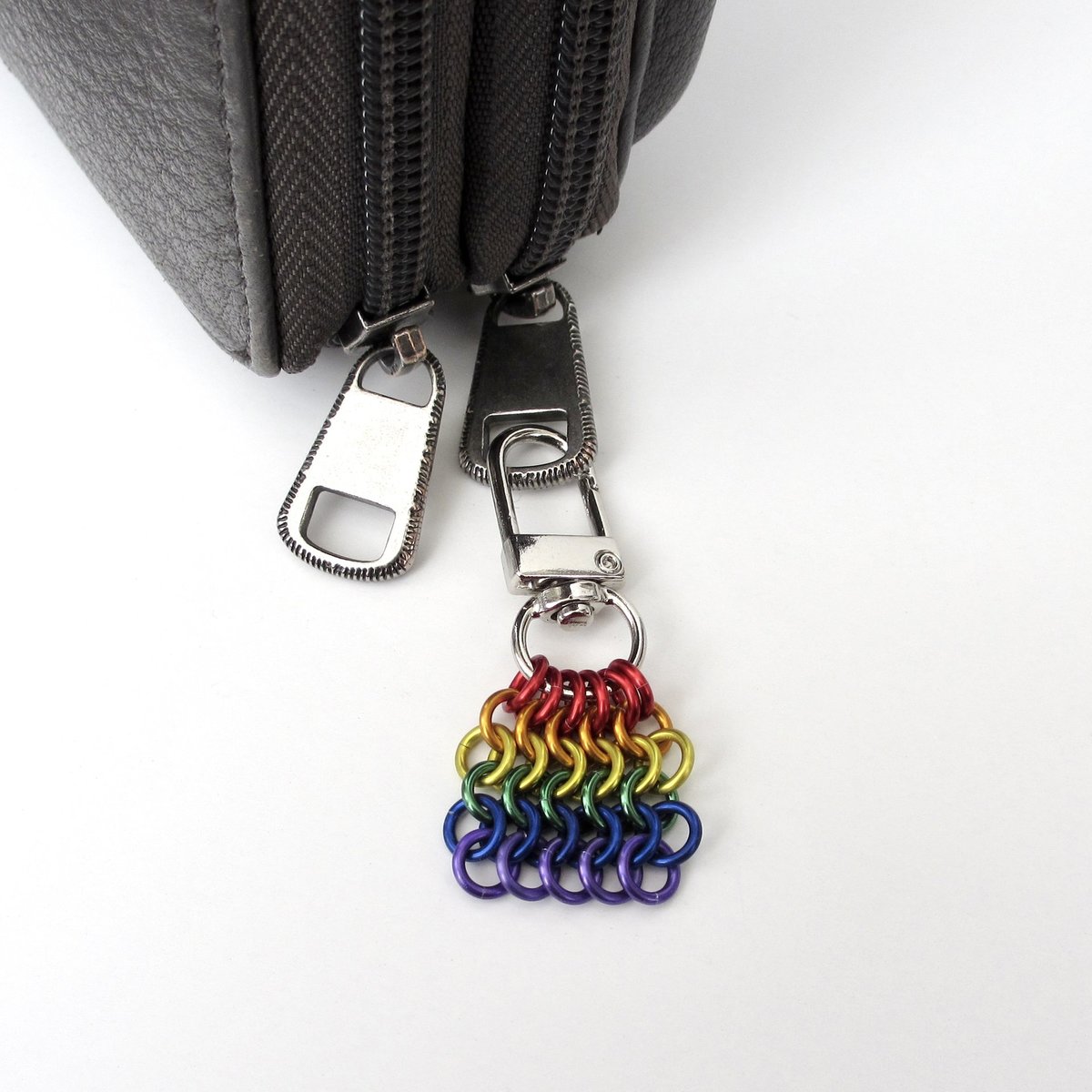 Rainbow Chainmail Mesh Tile Pendant, Gay Pride Flag Bag Charm or Zipper Pull - Handmade LGBTQ Accessory 