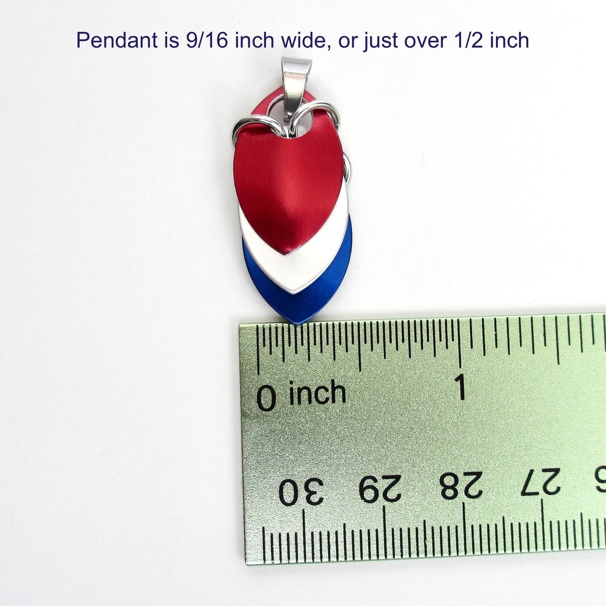 Red, white and blue pendant, American patriotic jewelry, chainmail scales