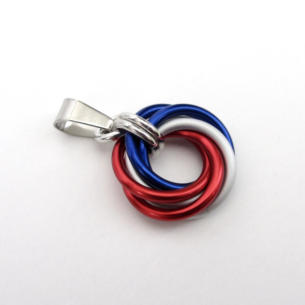 Red, white and blue Love Knot chainmail pendant, USA patriotic jewelry