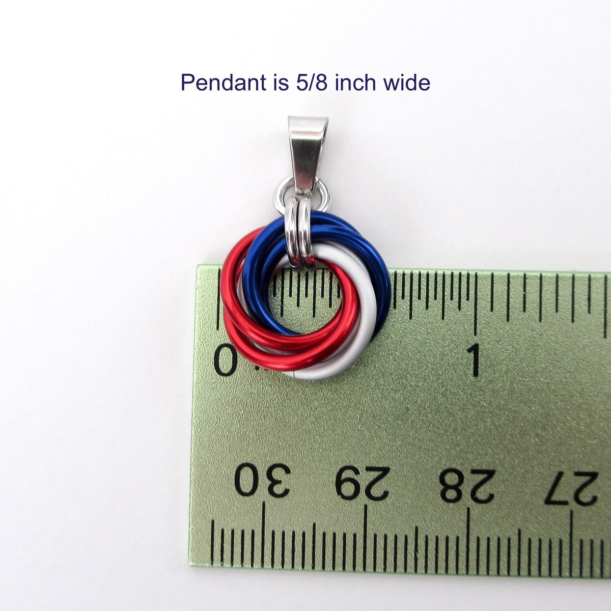 Red, white and blue Love Knot chainmail pendant, USA patriotic jewelry