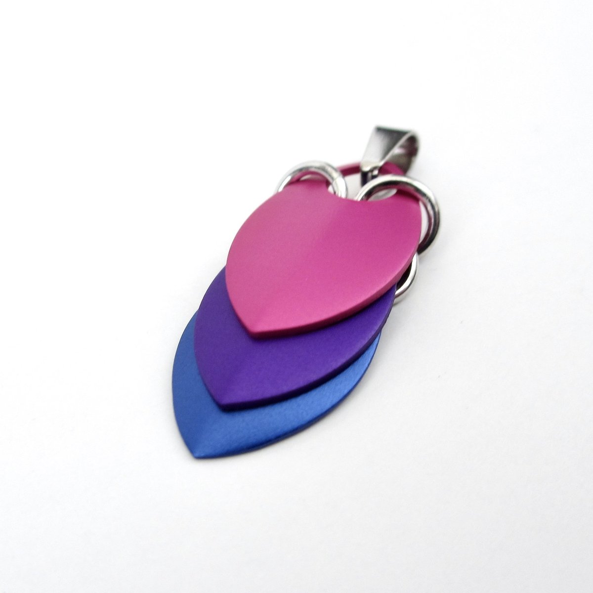 Bi pride pendant necklace, chainmail scale pendant, bisexual jewelry, pink purple blue