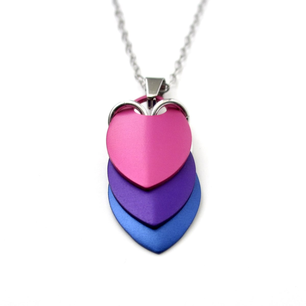 Bi pride pendant necklace, chainmail scale pendant, bisexual jewelry, pink purple blue