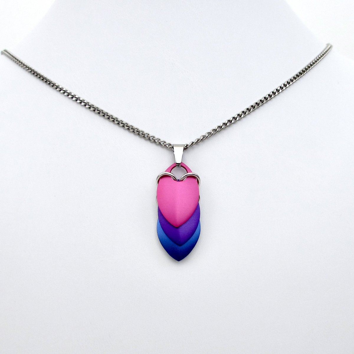 Bi pride pendant necklace, chainmail scale pendant, bisexual jewelry, pink purple blue
