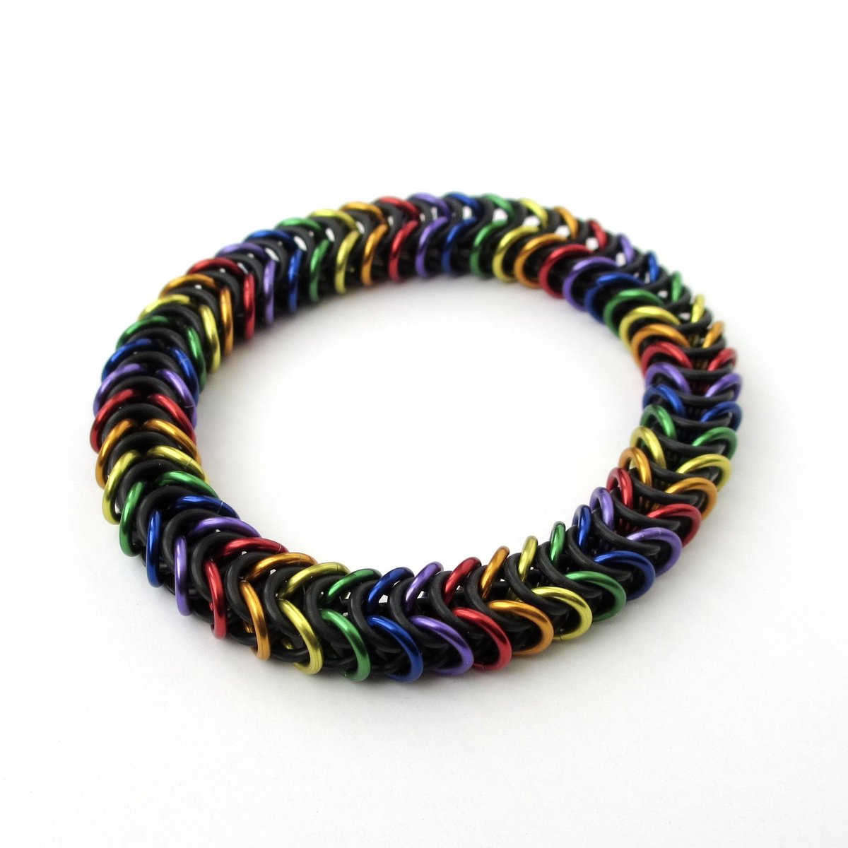 Rainbow chainmail bracelet, gay pride jewelry, chainmail box chain, stretch bracelet