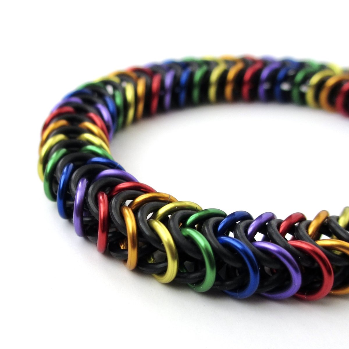 Rainbow chainmail bracelet, gay pride jewelry, chainmail box chain, stretch bracelet