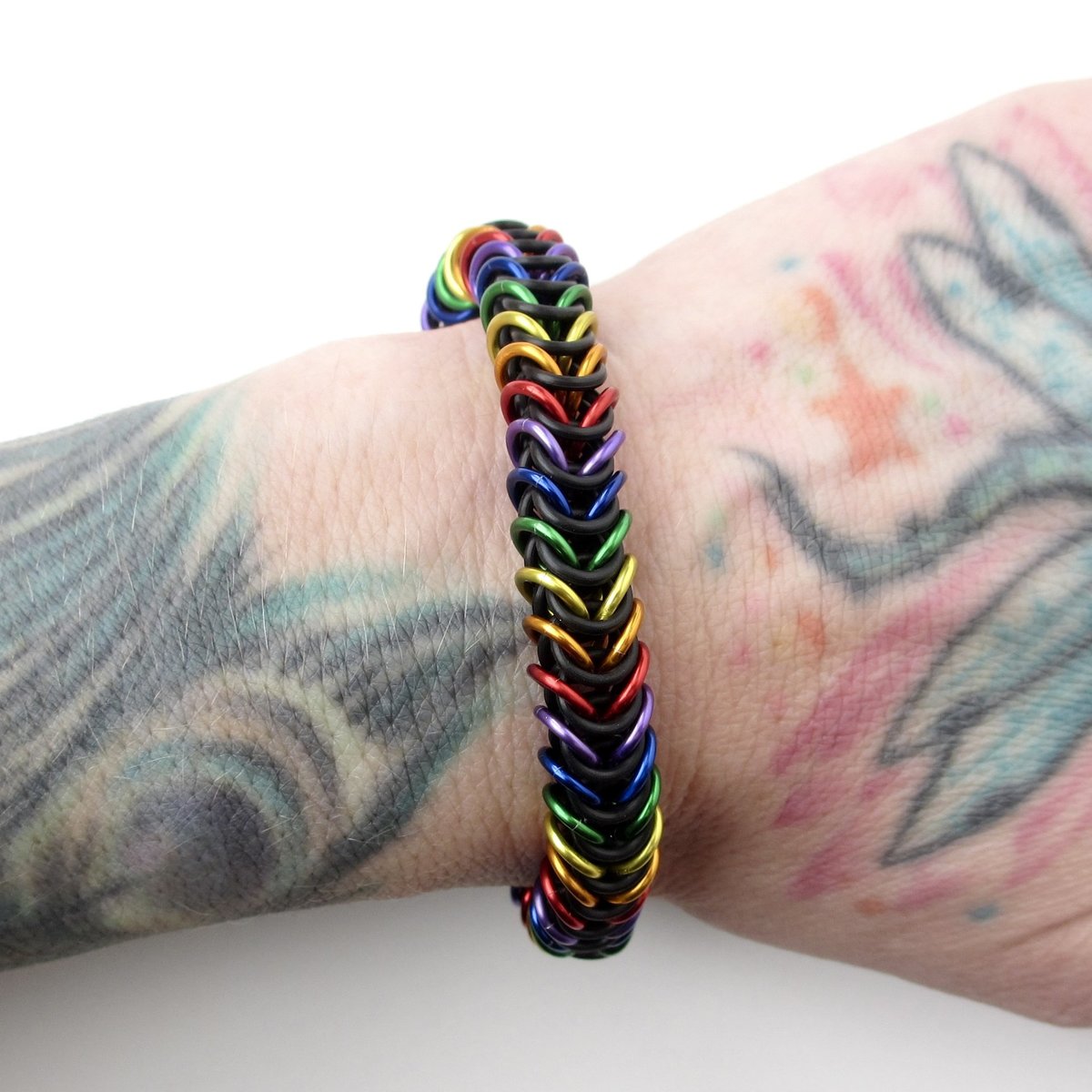 Rainbow chainmail bracelet, gay pride jewelry, chainmail box chain, stretch bracelet
