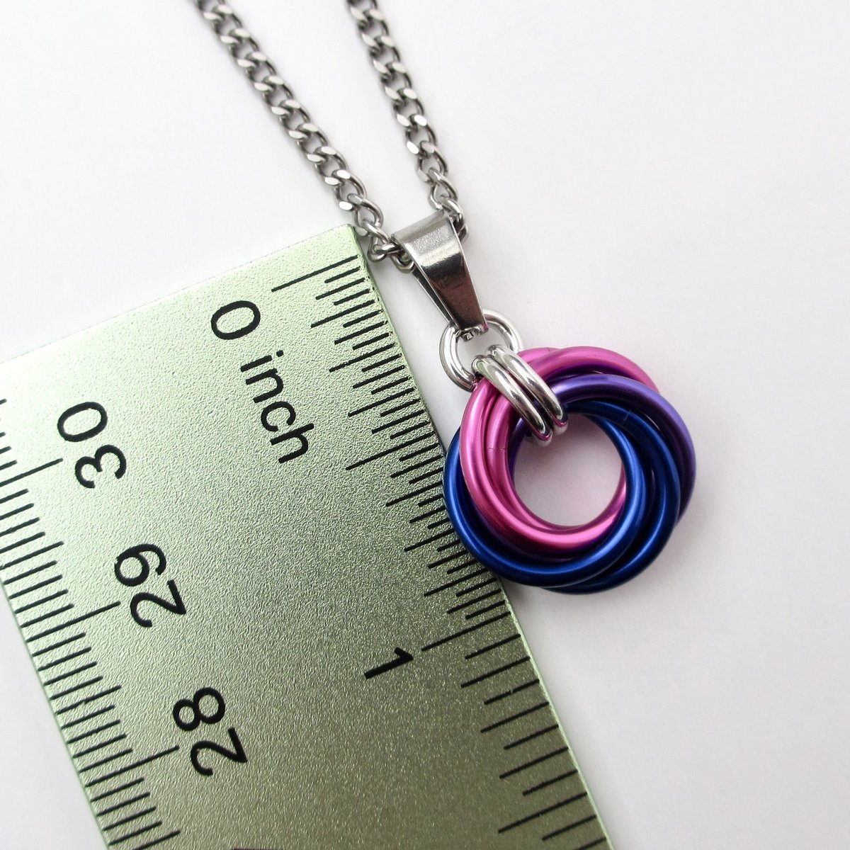 Bi pride pendant necklace, chainmail love knot, bisexual pride jewelry