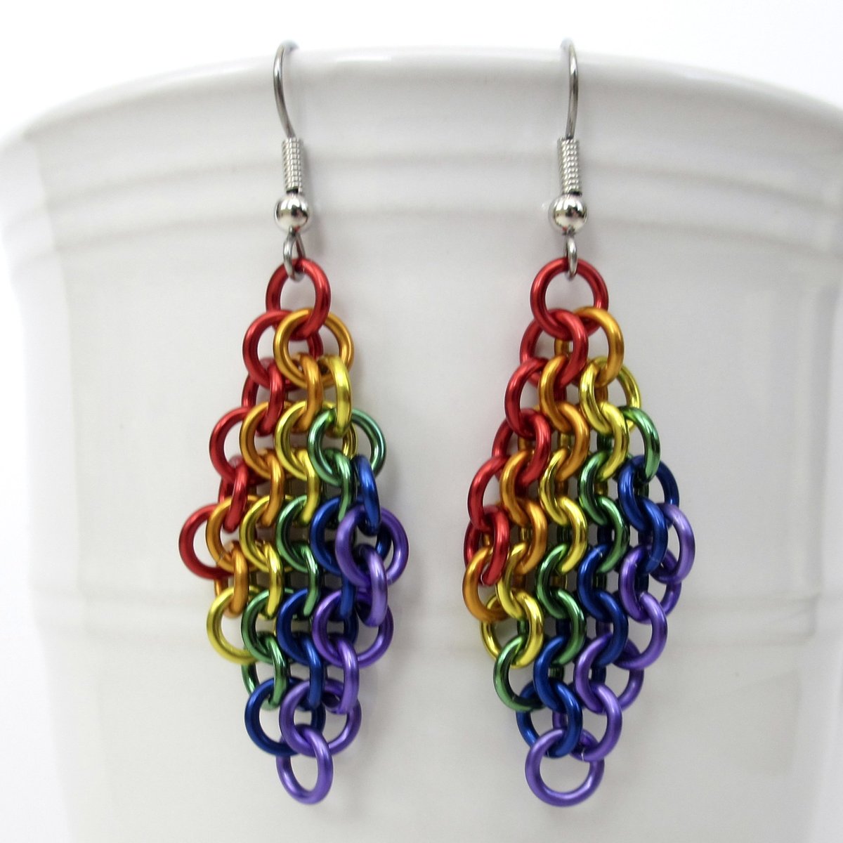 Rainbow European 4 in 1 chainmail earrings, gay pride jewelry, rainbow jewelry, LGBT jewelry