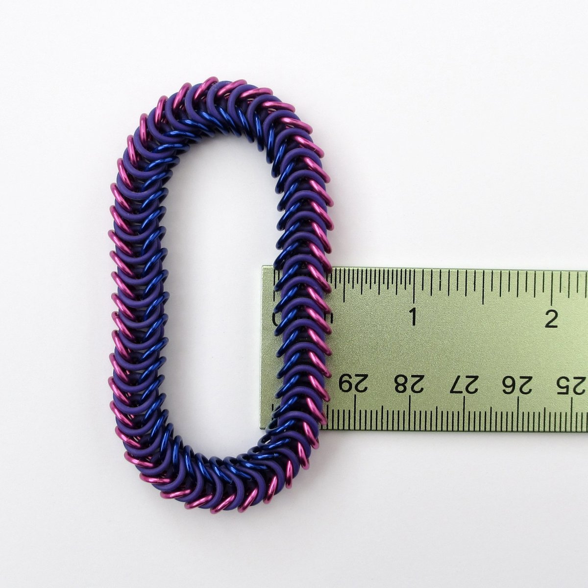 Bi pride chainmaille bracelet, stretchy box chain, bisexual jewelry; pink, purple, and blue