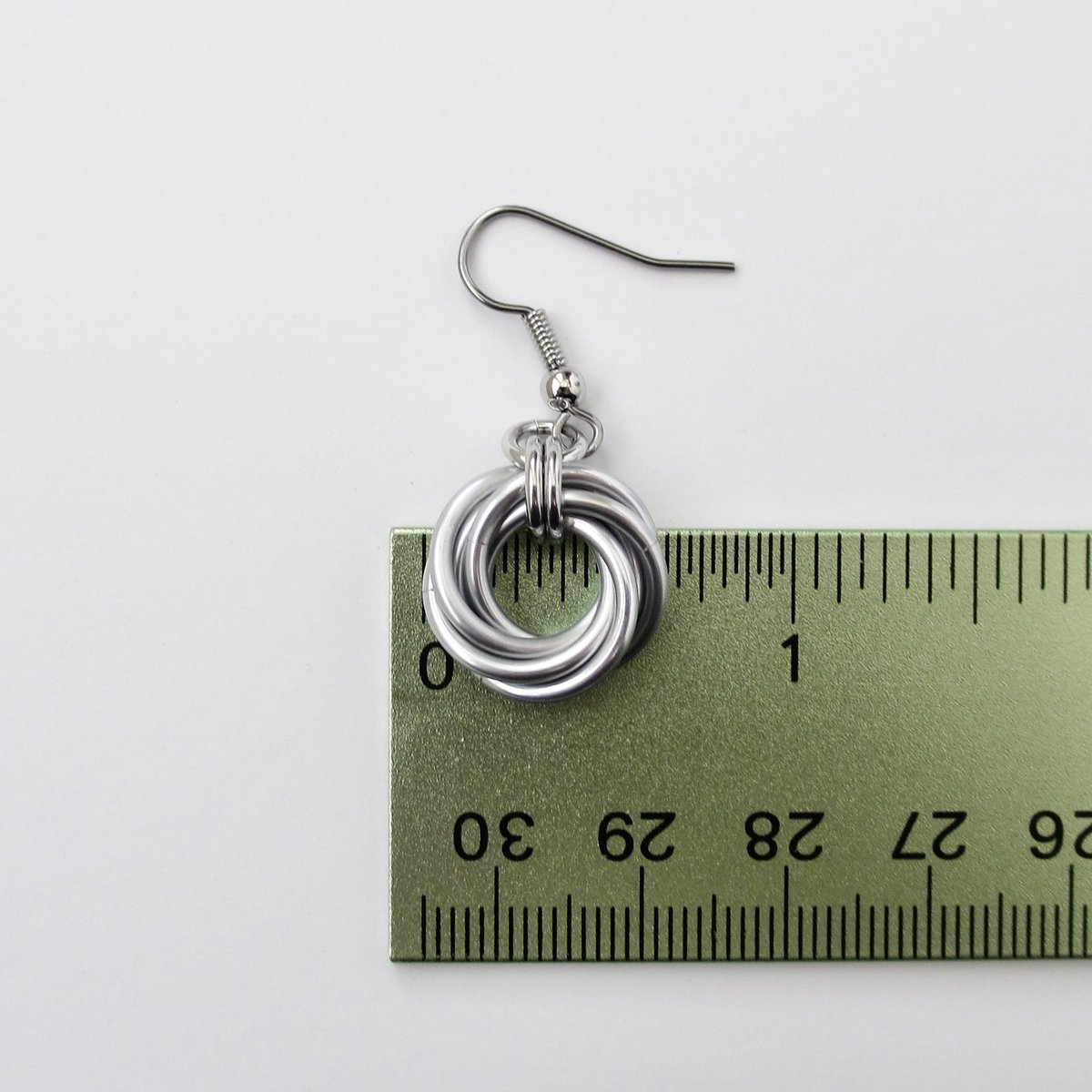 Classic silver aluminum earrings, chainmail love knot - everyday wear, lightweight and non-tarnish