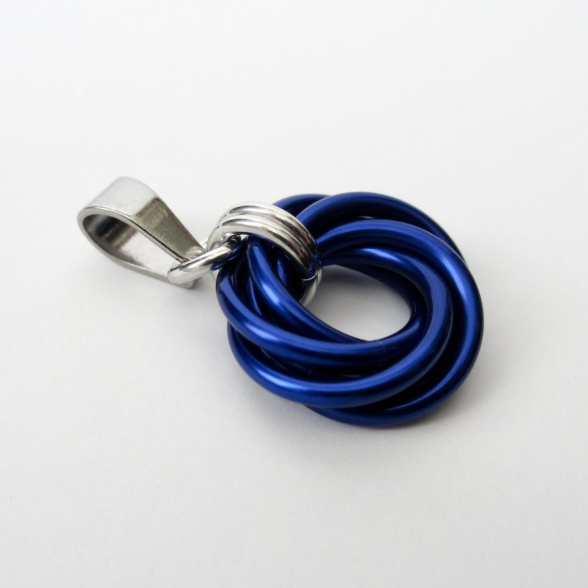 Blue Love Knot chainmail pendant necklace