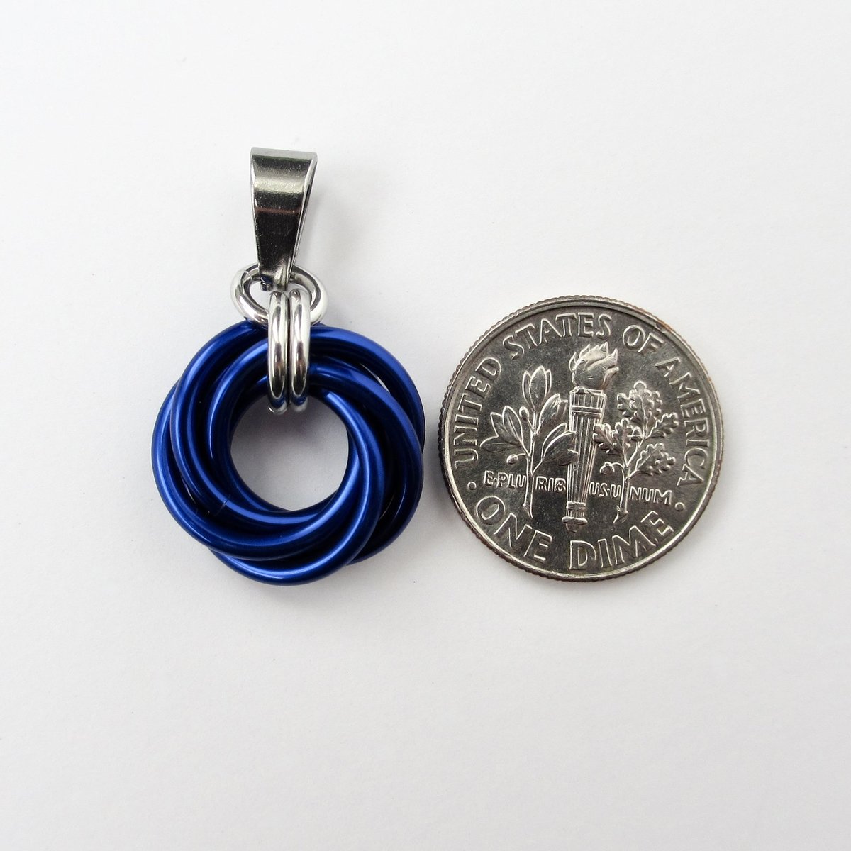 Blue Love Knot chainmail pendant necklace
