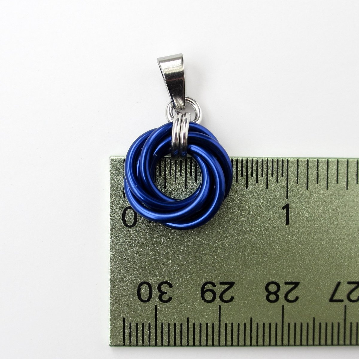 Blue Love Knot chainmail pendant necklace