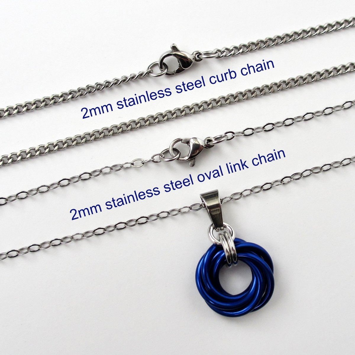 Blue Love Knot chainmail pendant necklace