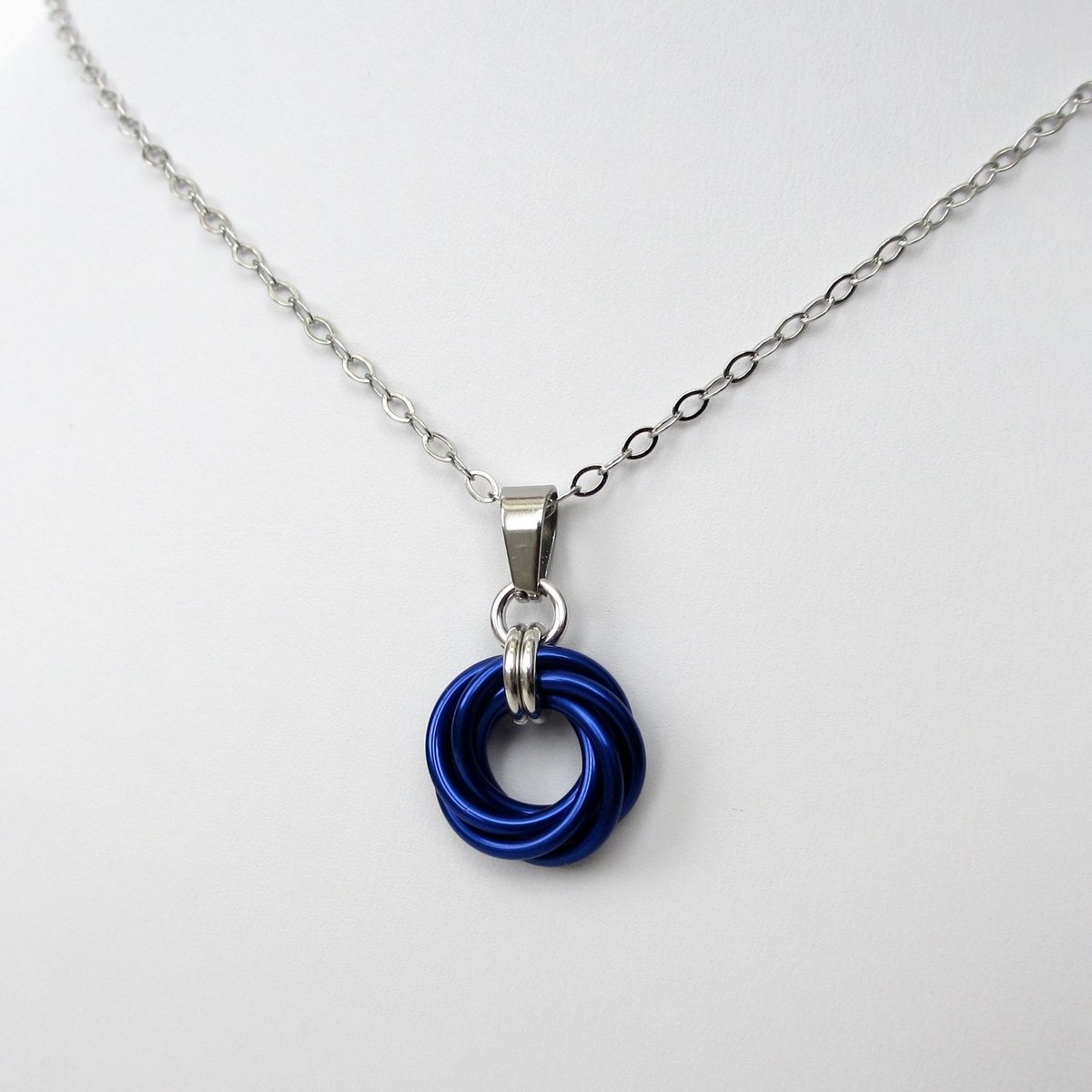 Blue Love Knot chainmail pendant necklace